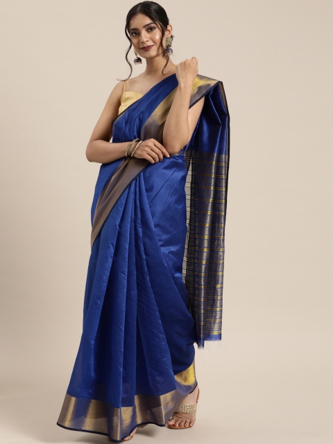 

Mitera Blue Solid Cotton Blend Saree