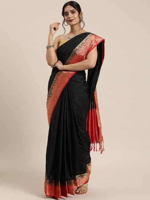 

Mitera Black Solid Cotton Blend Saree
