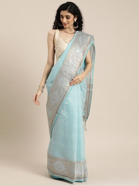 

Mitera Blue Solid Cotton Blend Saree