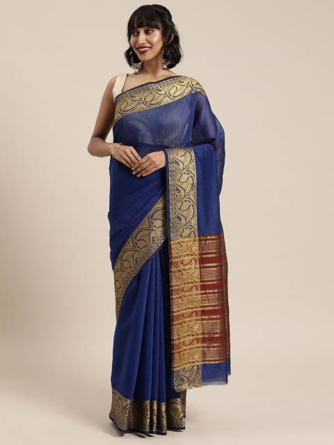 

Mitera Blue Solid Silk Cotton Saree