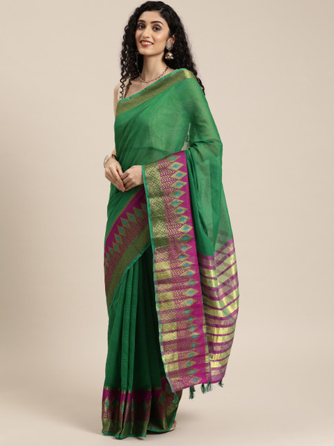 

Mitera Green Solid Silk Cotton Saree