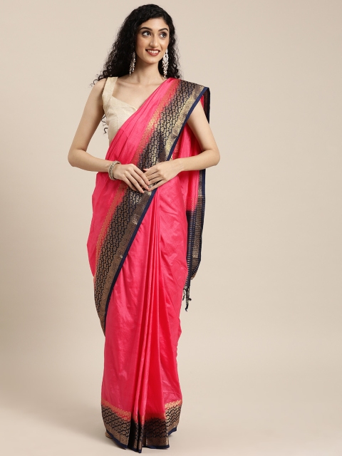 

Mitera Pink Solid Cotton Blend Saree