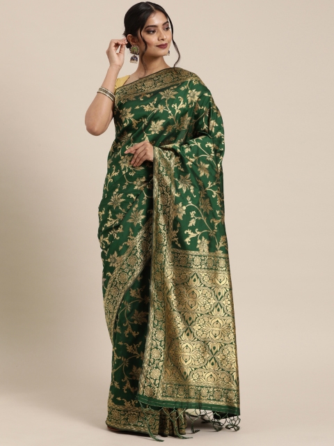 

Mitera Green & Gold-Toned Silk Blend Woven Design Saree