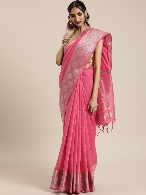 

Mitera Pink Solid Cotton Blend Saree