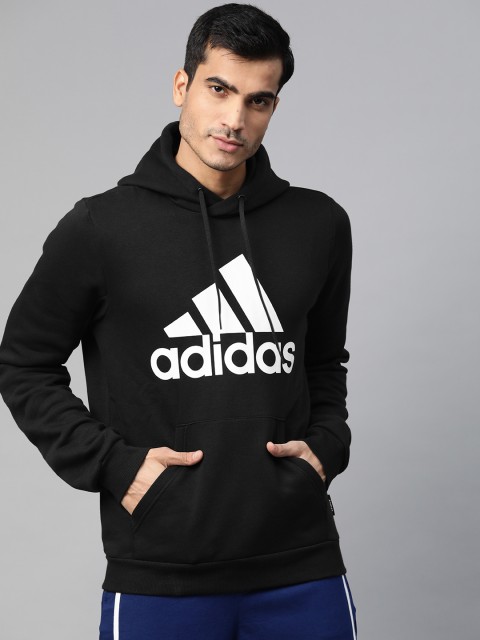 

ADIDAS Men Black & White Brand Logo Bos Fleece Hoodie Training Sweatshirt