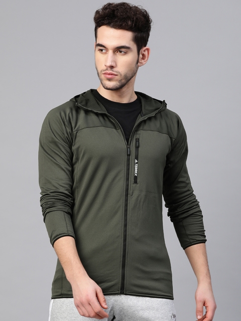 

ADIDAS Men Olive Green Solid Tracerocker Hooded Sustainable Outdoor Fleece Jacket