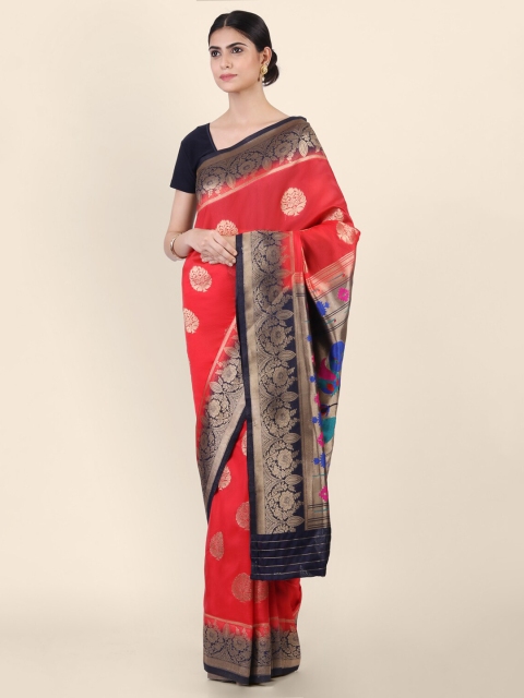 

CLAI WORLD Red Woven Design Handloom saree