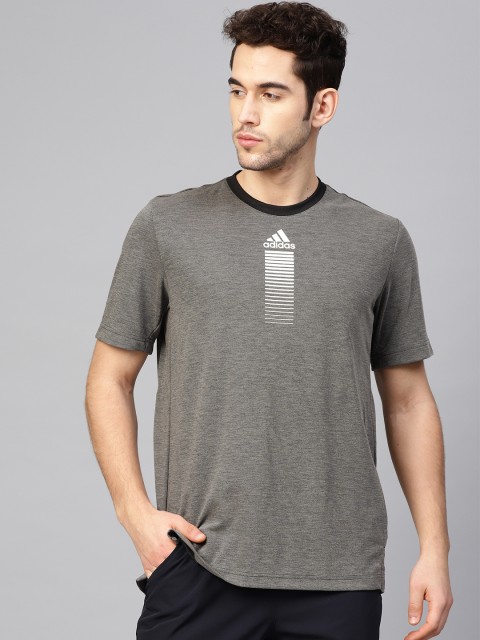 

ADIDAS Men Grey Melange Brand Logo Print Activated Tech Training T-shirt