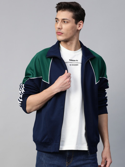 

ADIDAS Originals Men Navy & Green Big Trefoil Abstract Polyester Track Jacket, Navy blue