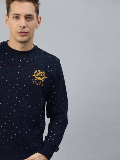 

U.S. Polo Assn. Men Navy Blue Printed Pullover Sweater