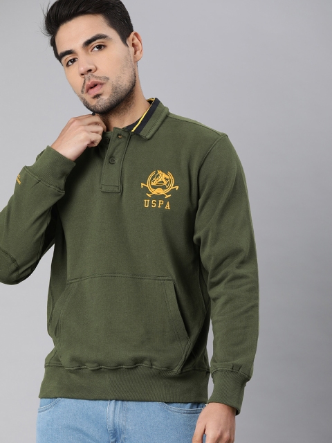 

U.S. Polo Assn. Men Olive Green Solid Pullover Sweatshirt