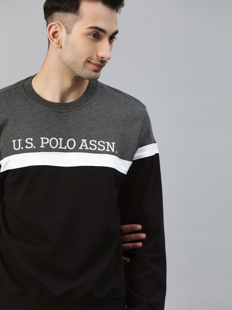 

U.S. Polo Assn. Men Black Colourblocked Pullover Sweater