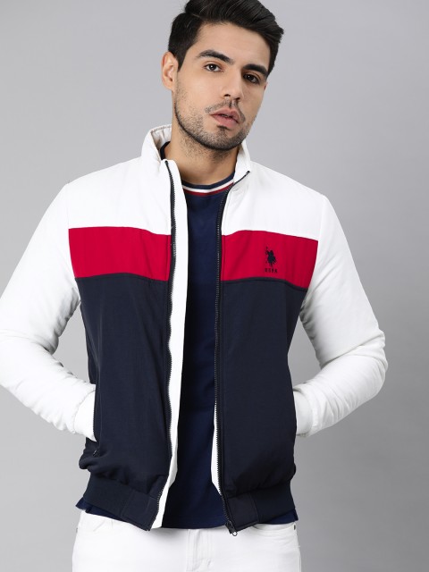 

U.S. Polo Assn. Men White And Navy Blue Colourblocked Open Front Jacket