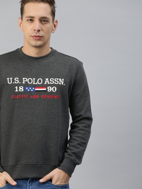 

U.S. Polo Assn. Men Charcoal Embroidered Pullover Sweater