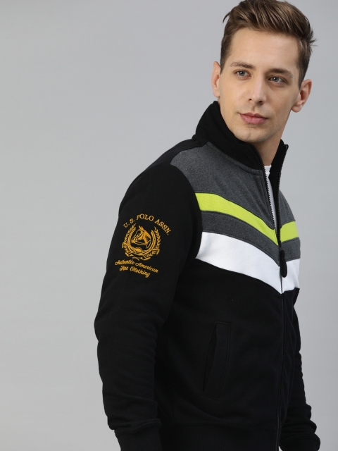 

U.S. Polo Assn. Men Black Colourblocked Front-Open Sweater