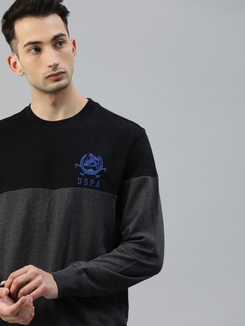 

U.S. Polo Assn. Men Black & Grey Colourblocked Sweatshirt