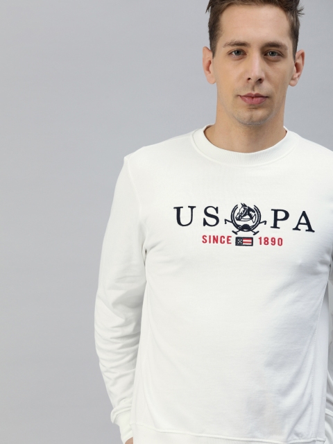 

U.S. Polo Assn. Men White Embroidered Pullover Sweater