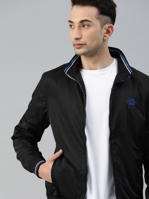 

U.S. Polo Assn. Men Black Solid Varsity Jacket