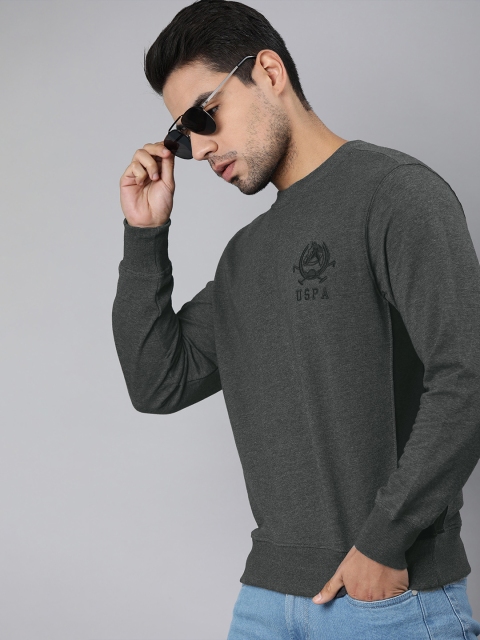

U.S. Polo Assn. Men Charcoal Grey Solid Pullover Sweatshirt