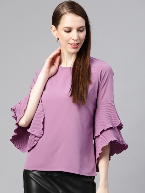 

plusS Women Mauve Accordion Pleat Detailed Solid Top