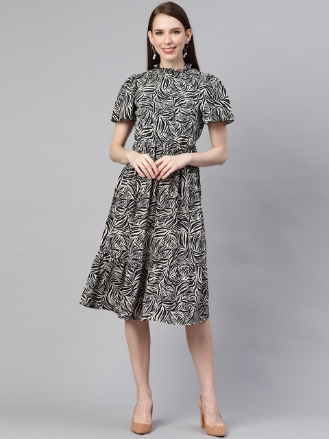 

plusS Women Black & White Zebra Printed A-Line Dress