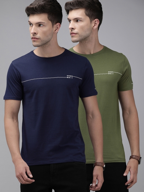 

Van Heusen Men Pack of 2 Pure Cotton Solid Round Neck T-shirts, Navy blue