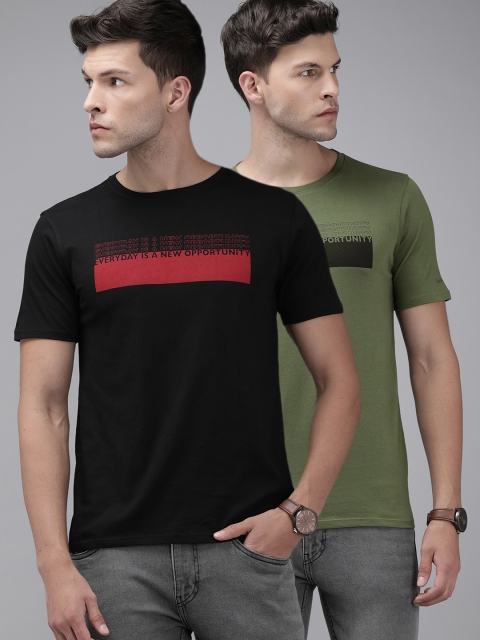 

Van Heusen Men Pack Of 2 Printed Pure Cotton T-shirt, Black