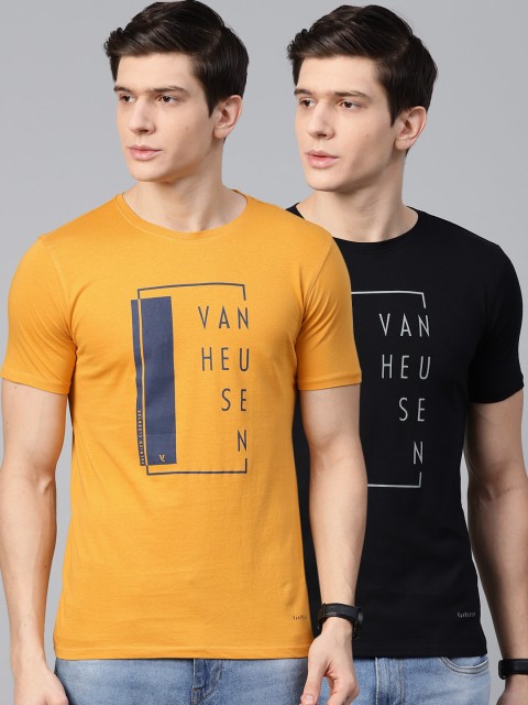 

Van Heusen Men Pack of 2 Printed T-Shirts, Mustard