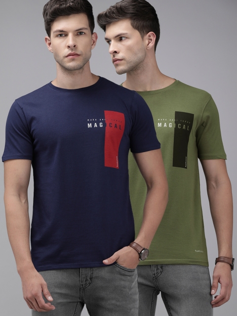 

Van Heusen Men Pack Of 2 Printed Pure Cotton T-shirt, Navy blue