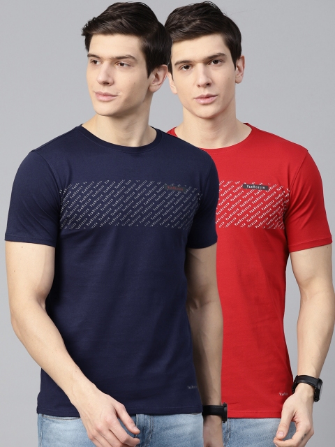 

Van Heusen Men Pack of 2 Brand Logo Printed T-Shirts, Navy blue