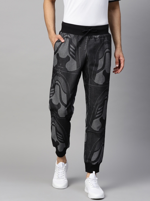 

ADIDAS Men Black & Grey Printed Jacquard Footwear Joggers