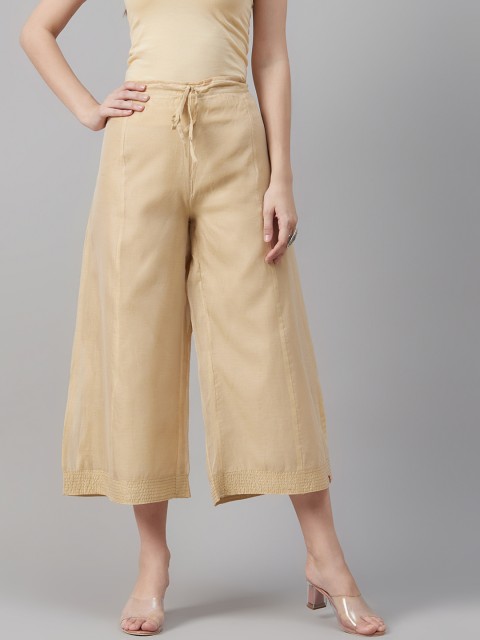 

Biba Women Beige Solid Straight Cropped Palazzos