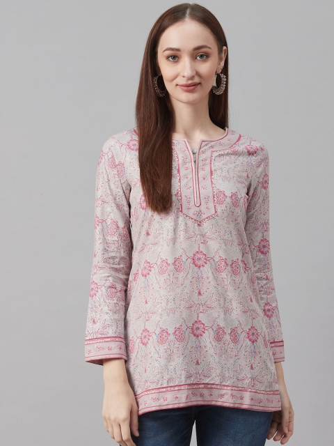

Biba Women Pink & Grey Floral Print Straight Kurti