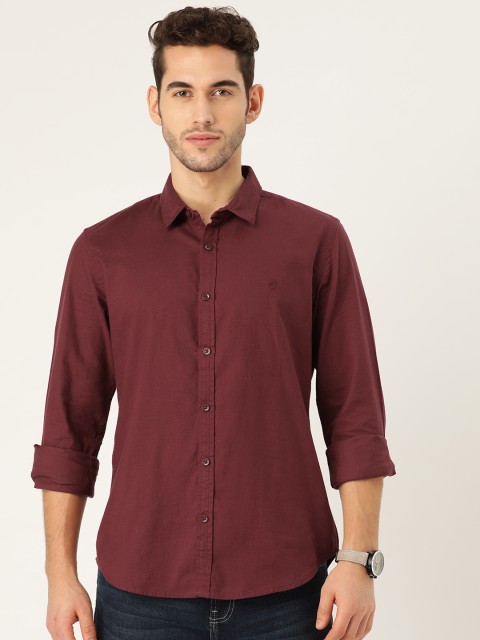 

United Colors of Benetton Men Maroon Flannel Weave Slim Fit Solid Casual Shirt