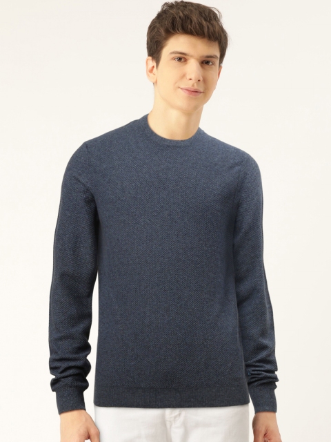 

United Colors of Benetton Men Navy Blue Self Design Pullover