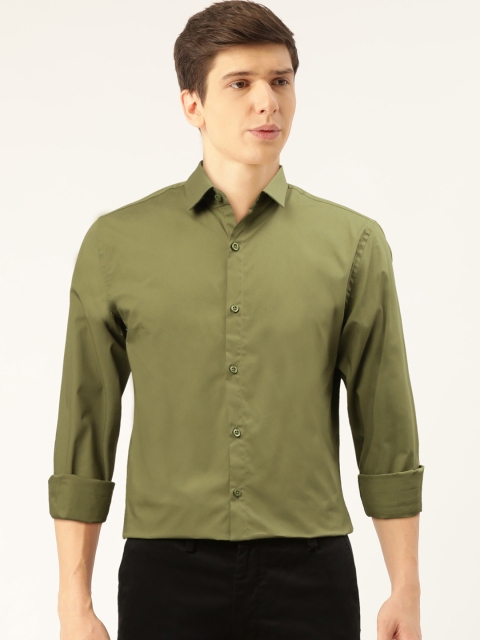 

United Colors of Benetton Men Olive Green Slim Fit Solid Semiformal Shirt