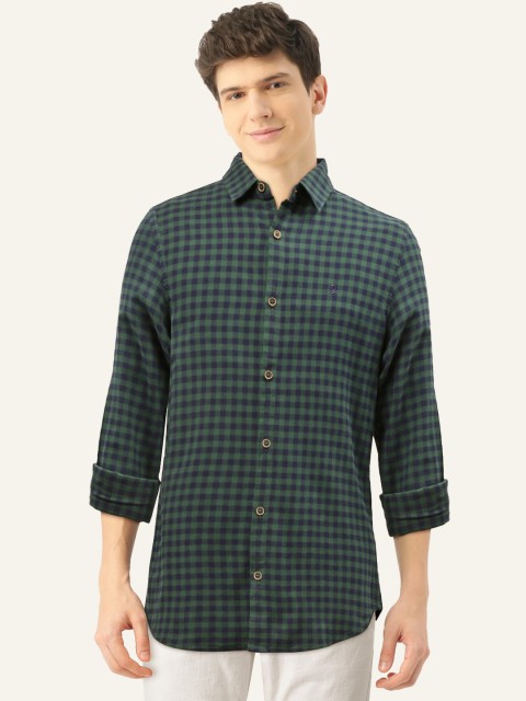 

United Colors of Benetton Men Blue & Green Slim Fit Checked Flannel Shirt