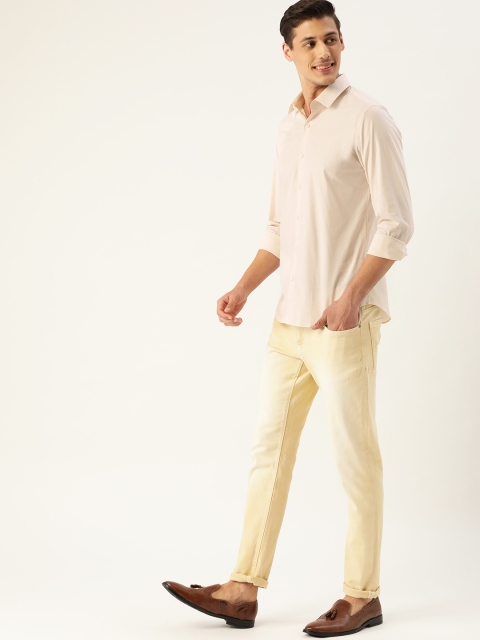

United Colors of Benetton Men Cream-Coloured Slim Fit Solid Casual Shirt