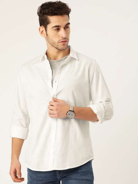 

United Colors of Benetton Men White Slub Slim Fit Solid Casual Shirt