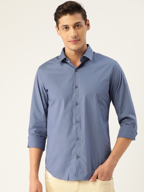 

United Colors of Benetton Men Blue Slub Slim Fit Solid Casual Shirt
