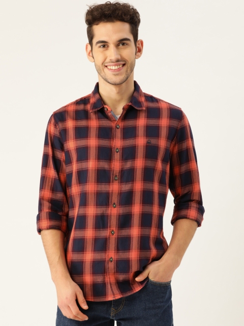 

United Colors of Benetton Men Orange & Navy Blue Flannel Regular Checked Casual Shirt
