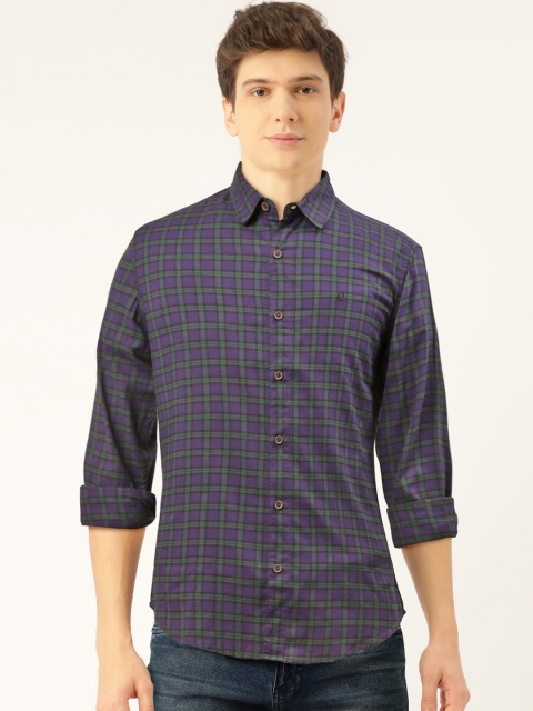 

United Colors of Benetton Men Purple & Green Slim Fit Checked Casual Shirt