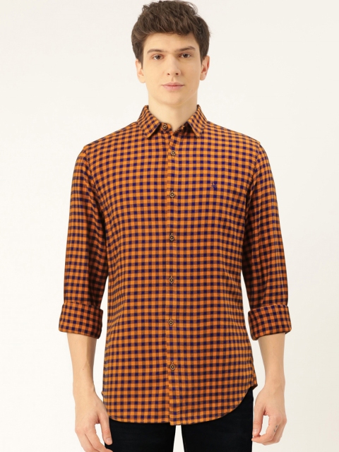 

United Colors of Benetton Men Orange & Navy Slim Fit Checked Flannel Shirt