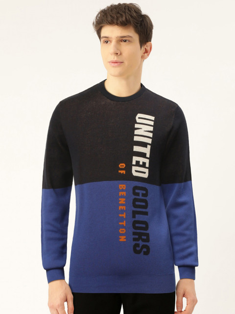 

United Colors of Benetton Men Blue Colourblocked Pullover