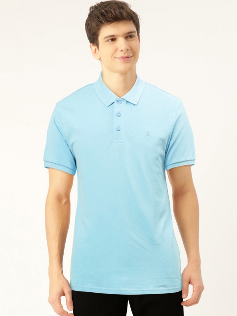 

United Colors of Benetton Men Blue Solid Polo Collar Pure Cotton T-shirt