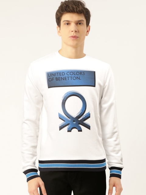 

United Colors of Benetton Men White & Blue Printed Sweatshirt