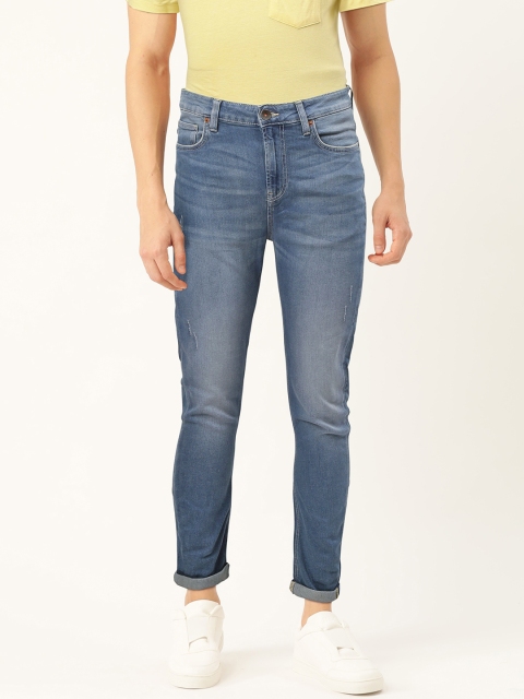 

United Colors of Benetton Men Blue Carrot Fit Mid-Rise Low Distress Stretchable Jeans
