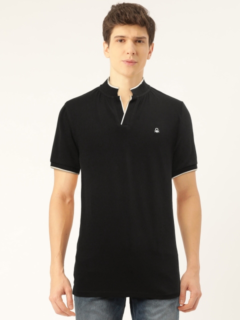 

United Colors of Benetton Men Black Solid Stand Collar T-shirt
