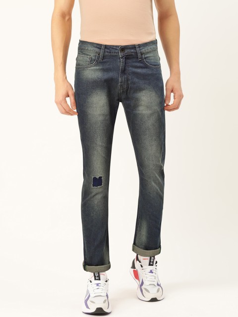 

United Colors of Benetton Men Blue Carrot Fit Mid-Rise Low Distress Stretchable Jeans