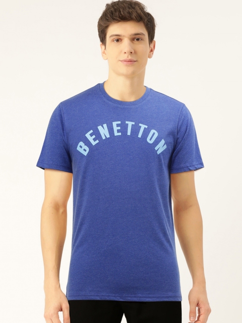 

United Colors of Benetton Men Blue Brand Logo Printed Round Neck T-shirt
